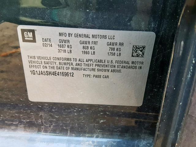 1G1JA5SH4E4169612 - 2014 CHEVROLET SONIC LS 黑色 照片 10