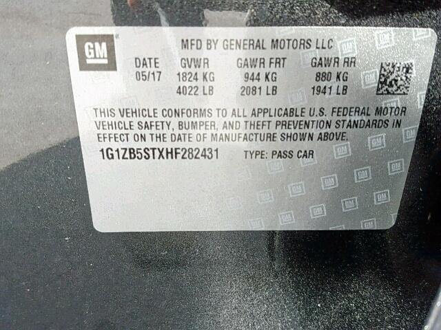 1G1ZB5STXHF282431 - 2017 CHEVROLET MALIBU LS 石墨色 照片 10