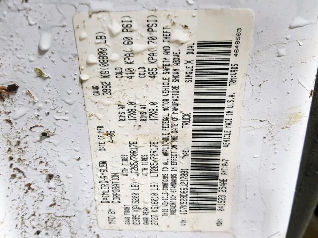 1D7KS28D66J217891 - 2006 DODGE RAM 2500 S Սպիտակ լուսանկար 10