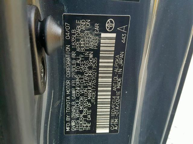 JTKDE177670217535 - 2007 TOYOTA SCION TC 蓝色 照片 10