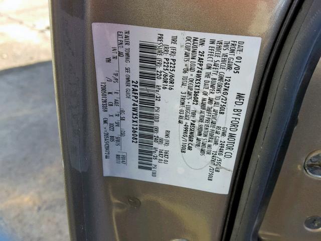 2FAFP74WX5X136082 - 2005 FORD CROWN VICT GRAY photo 10