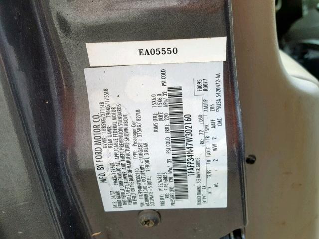 1FAFP34N47W302160 - 2007 FORD FOCUS ZX4 GRAY photo 10