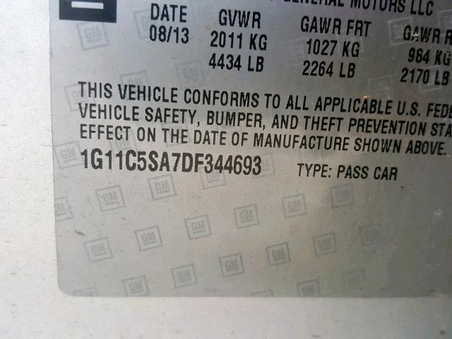 1G11C5SA7DF344693 - 2013 CHEVROLET MALIBU 1LT SILVER photo 10