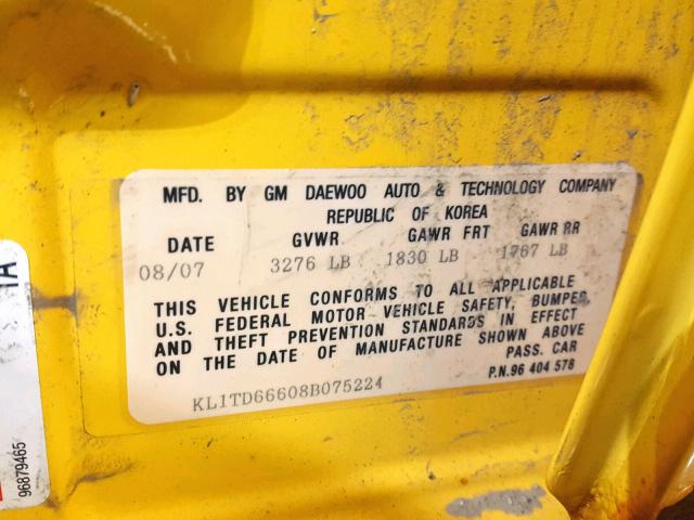 KL1TD66608B075224 - 2008 CHEVROLET AVEO BASE Sarı foto 10