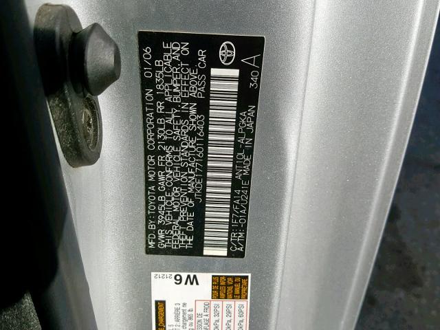 JTKDE177160116403 - 2006 TOYOTA SCION TC 银色 照片 10