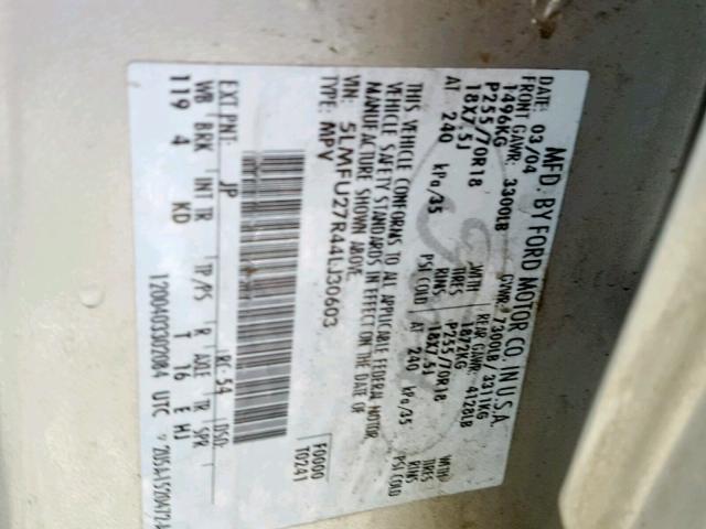 5LMFU27R44LJ30603 - 2004 LINCOLN NAVIGATOR 银色 照片 10