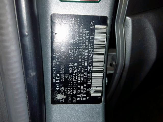 KM8JN72DX7U545457 - 2007 HYUNDAI TUCSON SE SILVER photo 10