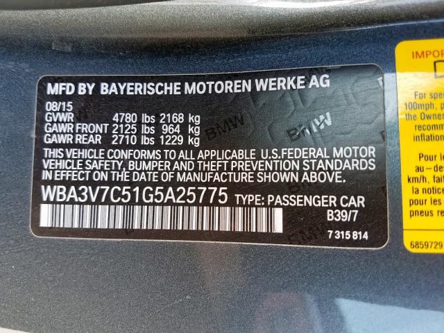 WBA3V7C51G5A25775 - 2016 BMW 428 I SULE GRAY photo 10