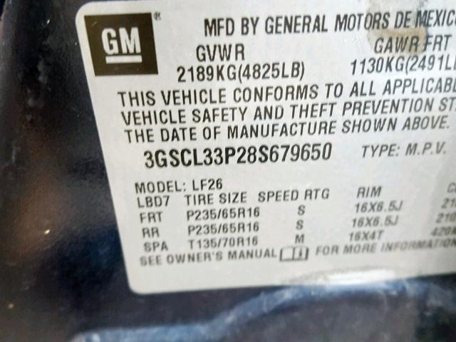 3GSCL33P28S679650 - 2008 SATURN VUE XE BLUE photo 10