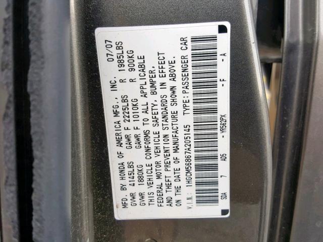 1HGCM56867A205145 - 2007 HONDA ACCORD EX BROWN photo 10