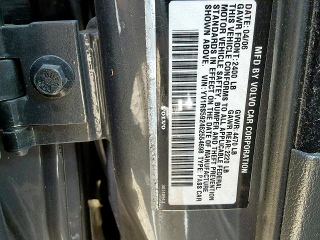 YV1RS592462554698 - 2006 VOLVO S60 2.5T GRAY photo 10