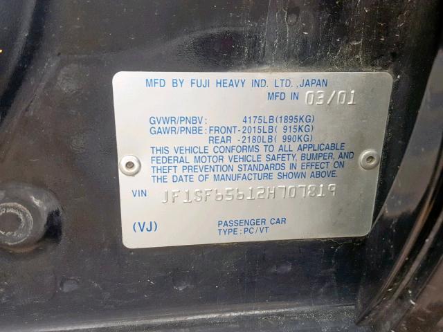 JF1SF65612H707819 - 2002 SUBARU FORESTER S Qara foto 10