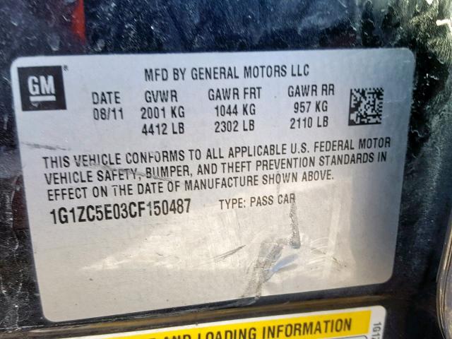 1G1ZC5E03CF150487 - 2012 CHEVROLET MALIBU 1LT BLACK photo 10