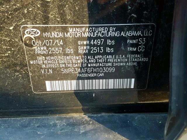 5NPE34AF6FH103099 - 2015 HYUNDAI SONATA SPO BLACK photo 10