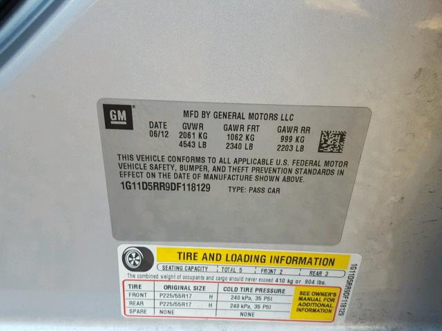 1G11D5RR9DF118129 - 2013 CHEVROLET MALIBU 1LT SILVER photo 10