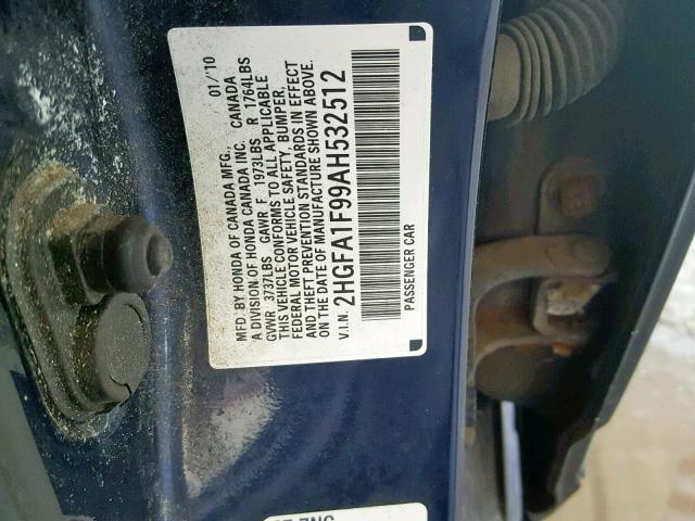 2HGFA1F99AH532512 - 2010 HONDA CIVIC EXL BLUE photo 10