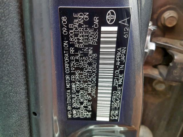 JTKKU10409J040178 - 2009 TOYOTA SCION XD GRAY photo 10