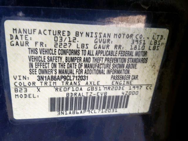 3N1AB6AP9CL712031 - 2012 NISSAN SENTRA 2.0 BLUE photo 10