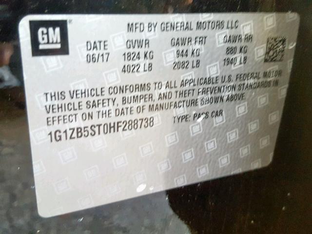 1G1ZB5ST0HF288738 - 2017 CHEVROLET MALIBU LS BLACK photo 10