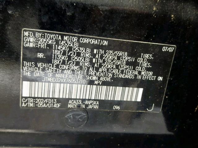 JTMBD32VX76053710 - 2007 TOYOTA RAV4 SPORT BLACK photo 10