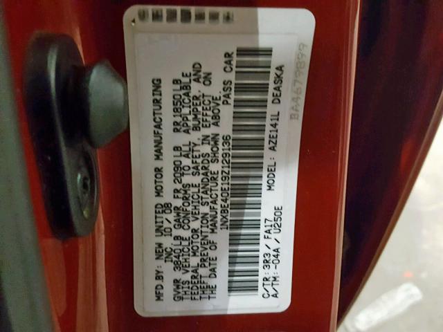 1NXBE40E19Z129136 - 2009 TOYOTA COROLLA XR RED photo 10