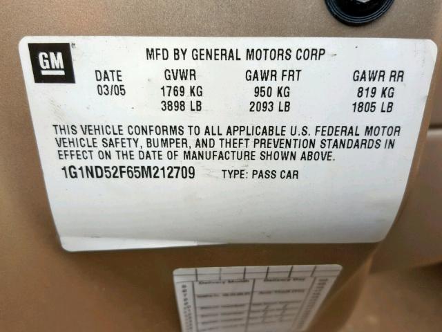 1G1ND52F65M212709 - 2005 CHEVROLET CLASSIC BEIGE photo 10