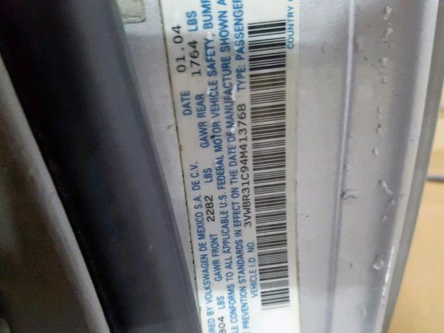 3VWBR31C94M413768 - 2004 VOLKSWAGEN NEW BEETLE SILVER photo 10