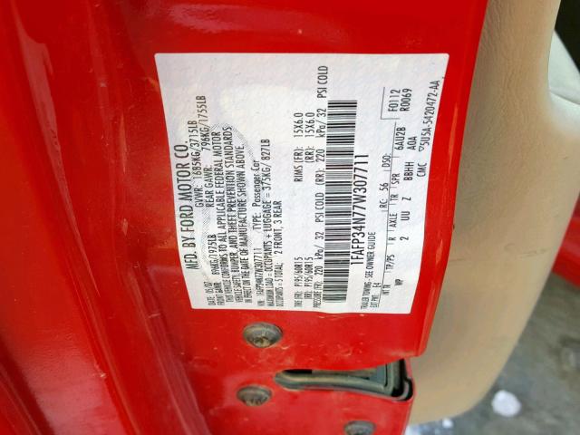 1FAFP34N77W307711 - 2007 FORD FOCUS ZX4 RED photo 10