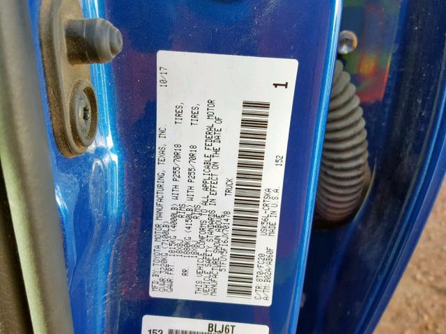 5TFUY5F16JX701478 - 2018 TOYOTA TUNDRA DOU BLUE photo 10