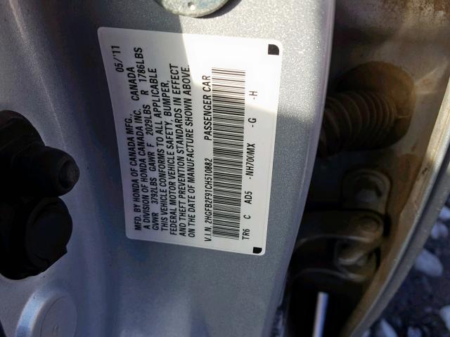 2HGFB2F91CH510882 - 2012 HONDA CIVIC EXL CREAM photo 10