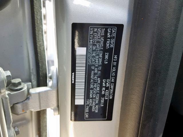 YV1MS382972275913 - 2007 VOLVO S40 2.4I SILVER photo 10