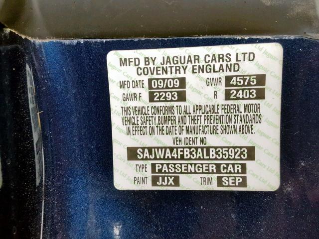 SAJWA4FB3ALB35923 - 2010 JAGUAR XK PORTFOL BLUE photo 10