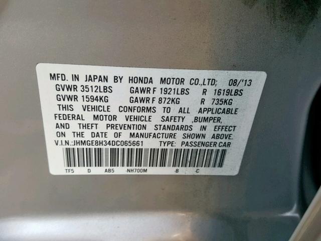 JHMGE8H34DC065661 - 2013 HONDA FIT SILVER photo 10