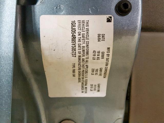 1G8JD54R85Y505737 - 2005 SATURN L300 LEVEL BLUE photo 10