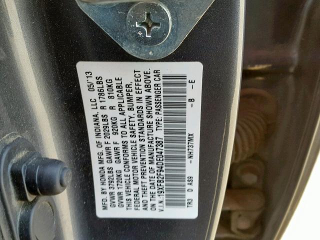 19XFB2F94DE047387 - 2013 HONDA CIVIC EXL GRAY photo 10