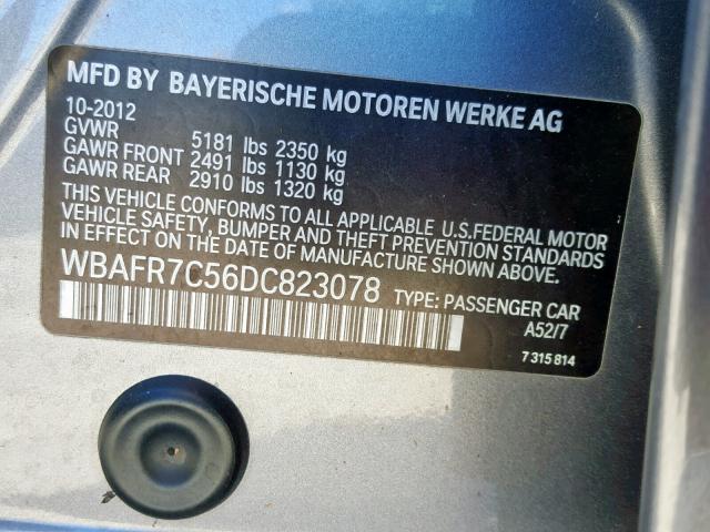 WBAFR7C56DC823078 - 2013 BMW 535 I WHITE photo 10