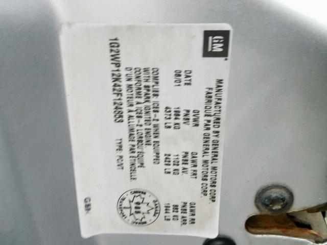 1G2WP12K42F124853 - 2002 PONTIAC GRAND PRIX SILVER photo 10