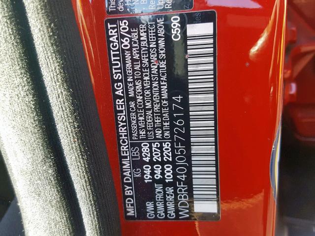 WDBRF40J05F726174 - 2005 MERCEDES-BENZ C 230K SPO RED photo 10