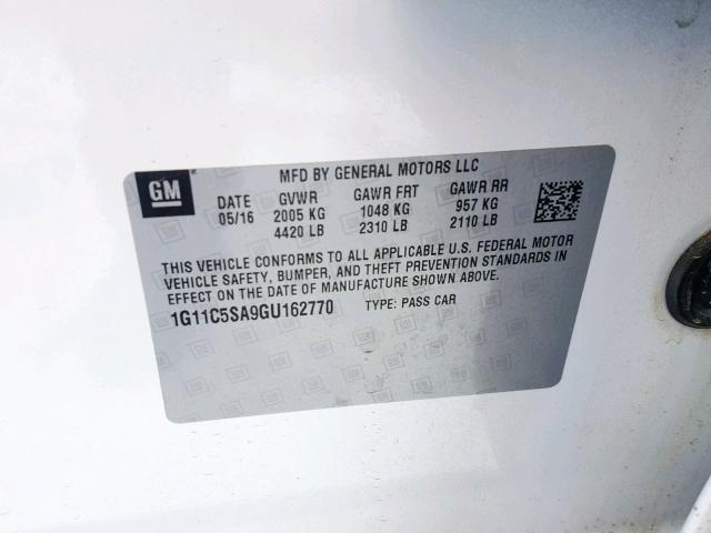 1G11C5SA9GU162770 - 2016 CHEVROLET MALIBU LIM 白色 照片 10