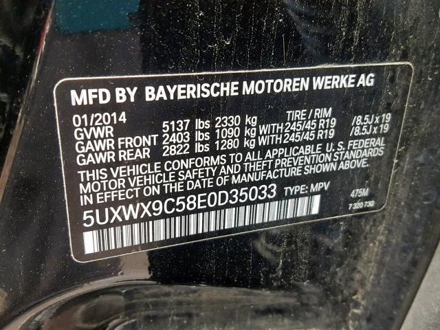 5UXWX9C58E0D35033 - 2014 BMW X3 XDRIVE2 BLACK photo 10