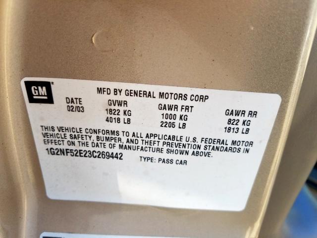 1G2NF52E23C269442 - 2003 PONTIAC GRAND AM S GOLD photo 10