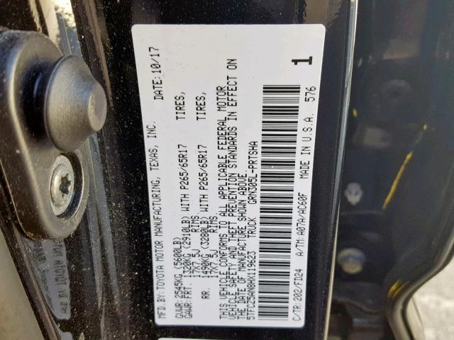 5TFCZ5AN8HX119623 - 2017 TOYOTA TACOMA DOU შავი ფოტო 10