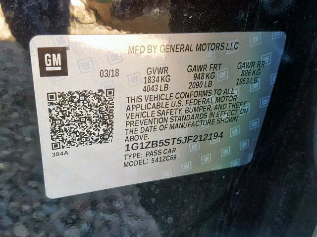 1G1ZB5ST5JF212194 - 2018 CHEVROLET MALIBU LS 黑色 照片 10