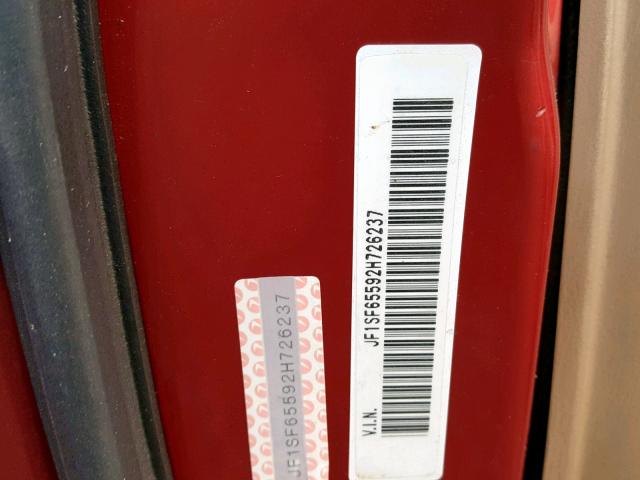 JF1SF65592H726237 - 2002 SUBARU FORESTER S RED photo 10