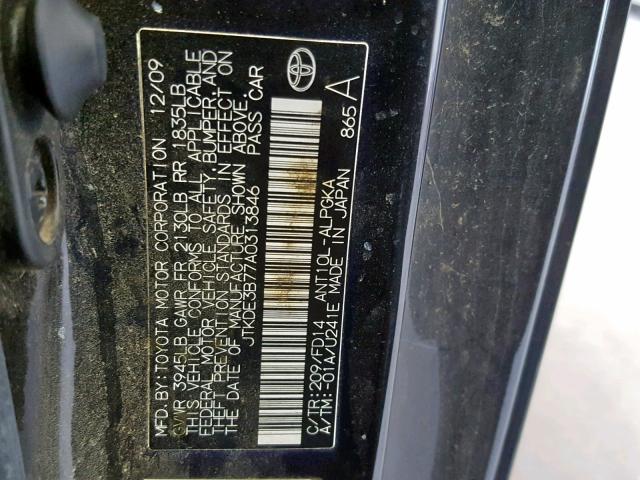 JTKDE3B77A0313846 - 2010 TOYOTA SCION TC შავი ფოტო 10