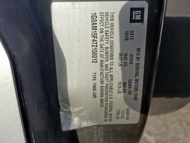 1G8AM15F47Z156912 - 2007 SATURN ION LEVEL SILVER photo 10