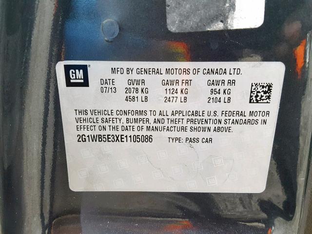 2G1WB5E3XE1105086 - 2014 CHEVROLET IMPALA LIM CHARCOAL photo 10