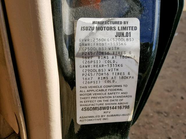 4S6DM58W014416798 - 2001 HONDA PASSPORT E 黑色 照片 10