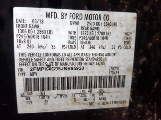 2FMPK4G95JBB95920 - 2018 FORD EDGE SE BLACK photo 10