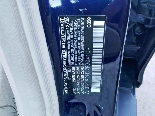 WDBRF92H07F904109 - 2007 MERCEDES-BENZ C 280 4MAT BLUE photo 10